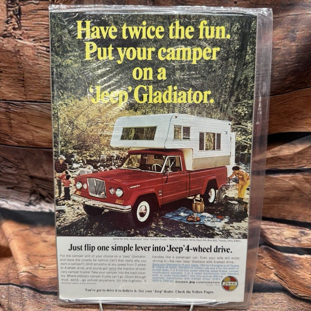 Vintage 1966 Jeep Gladiator 4x4 Camper Truck Magazine Print Ad Original Outdoors